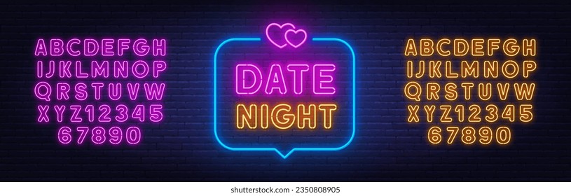 Date Night neon sign in the speech bubble on brick wall background.