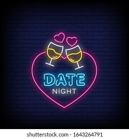 Date Night Neon Signs Style Text Vector