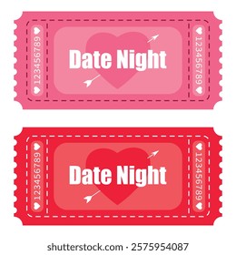 Date Night pink and red tickets for Valentines day isolated on white background.