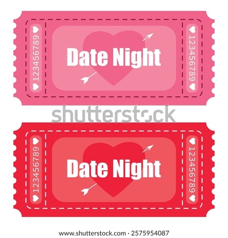 Date Night pink and red tickets for Valentines day isolated on white background.