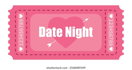 Date Night pink ticket for Valentines day isolated on white background.