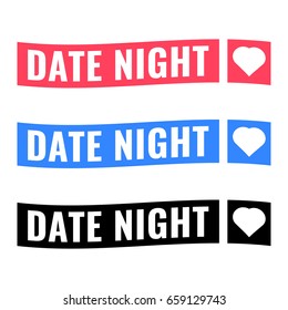 Date night. Set of ribbons with heart icons. Flat vector illustrations on white background.