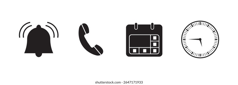 Fecha, notificación, hora, icono de la calculadora en estilo plano. Ilustración vectorial de mensaje de evento sobre fondo aislado. Concepto de negocio de signos de información.
