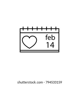 date on the calendar on February 14 icon. Love and Valentine's Day element icon. Premium quality graphic design. Signs, outline symbols collection icon for websites, web design on white background