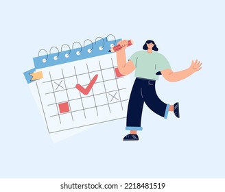 Fecha en Enorme Calendario Planificación Materia Importante. .Time Management, Work Organization and Life Events Notification, Memo Reminder, Work Plan. Ilustración vectorial. Plan de calendario para emprendedores