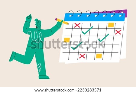 Date on huge calendar planning important matter. Time management, Memo reminder, Work plan. Colorful vector illustration
