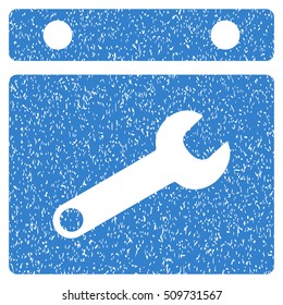 Date Options grainy textured icon for overlay watermark stamps. Flat symbol with dirty texture. Dotted vector cobalt ink rubber seal stamp with grunge design on a white background.