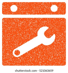 Date Options grainy textured icon for overlay watermark stamps. Flat symbol with dirty texture. Dotted vector orange ink rubber seal stamp with grunge design on a white background.