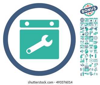 Date Options icon with bonus calendar and time management pictograph collection. Vector illustration style is flat iconic bicolor symbols, cobalt and cyan colors, white background.