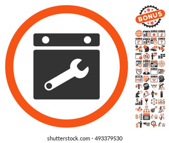 Date Options icon with bonus calendar and time management images. Vector illustration style is flat iconic bicolor symbols, orange and gray colors, white background.