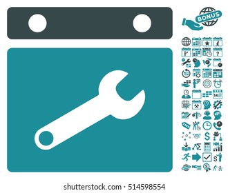 Date Options icon with bonus calendar and time management pictures. Vector illustration style is flat iconic bicolor symbols, soft blue colors, white background.