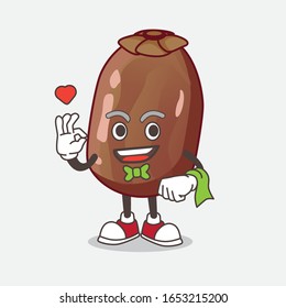 Date Palm Fruit cartoon mascot character working as a Waiter