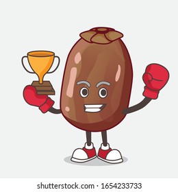 Date Palm Fruit cartoon mascot character as Boxing winner of arcade game machine