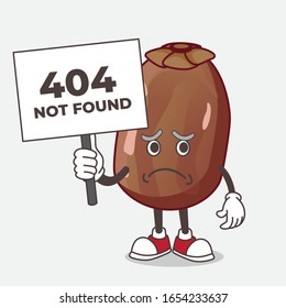 Datum Palm Fruit Frechenloses Gesicht Cartoon Maskottchen Charakter mit einer 404-Pappe
