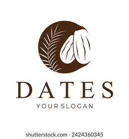 Date palm fruit plant logo design with leaves,seeds and date palm tree isolated background exotic organic plant.