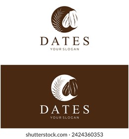 Date palm fruit plant logo design with leaves,seeds and date palm tree isolated background exotic organic plant.
