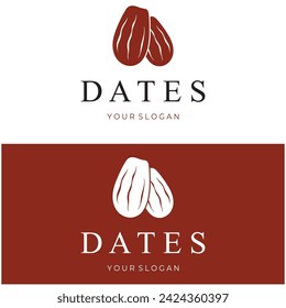 Diseño del logotipo de la planta de la fruta de la palmera de la fecha con hojas, semillas y palmera de la fecha aislada de fondo exótico planta orgánica.