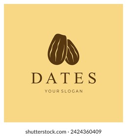 Diseño del logotipo de la planta de la fruta de la palmera de la fecha con hojas, semillas y palmera de la fecha aislada de fondo exótico planta orgánica.