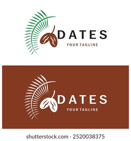 Date palm fruit plant logo design with leaves,seeds and date palm tree isolated background exotic organic plant.