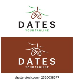 Date palm fruit plant logo design with leaves,seeds and date palm tree isolated background exotic organic plant.