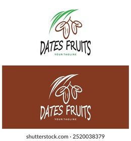 Date palm fruit plant logo design with leaves,seeds and date palm tree isolated background exotic organic plant.