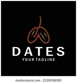 Diseño del logotipo de la planta de la palmera datilera con hojas, semillas y fondo aislado de palmera datilera planta orgánica exótica.