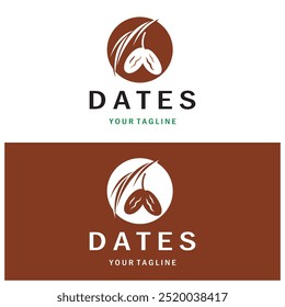 Date palm fruit plant logo design with leaves,seeds and date palm tree isolated background exotic organic plant.