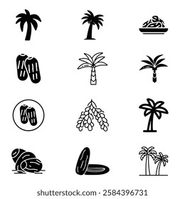 Date Palm Icons Pack Dates Fruit Icon Palm Tree Coconut 