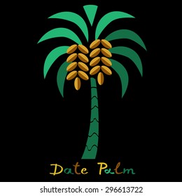 Date palm tree. Date fruit in flat style.