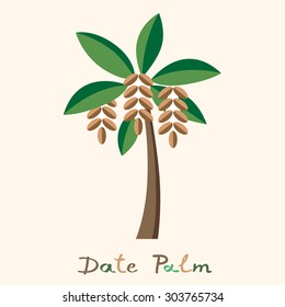 Date palm tree. Date fruit in flat style.
