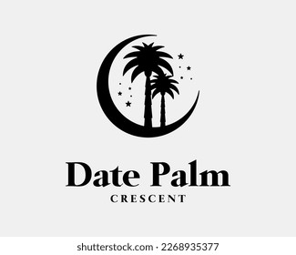 Datum Palm Tree Mittlerer Osten Silhouette Crescent Moon Star Light Classic Luxury Vectorlogo Design