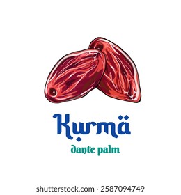date palms with Arabic style writing without background