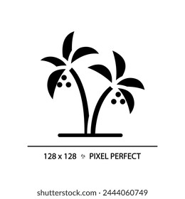 Date Palms in UAE black glyph icon. Desert tree of life. Dubai agribusiness. Paradise tropical. Food security. Silhouette symbol on white space. Solid pictogram. Vector isolated illustration