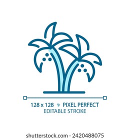 Date Palms in UAE light blue icon. Desert tree of life. Paradise tropical. Food security. RGB color sign. Simple design. Web symbol. Contour line. Flat illustration. Isolated object