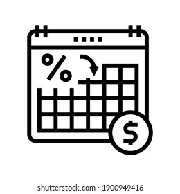 fecha para el vector de icono de línea de préstamo de pago. fecha para el aviso de préstamo de pago. símbolo de contorno aislado ilustración negra
