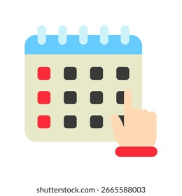 Selector de fecha de color plano Mini Icono de ilustración. Uso Para El Concepto Moderno, Impresión, Ui, Ux Kit, Web Y Desarrollo De App. Vector Relacionado Con La Oficina, La Educación, El Examen Y Más