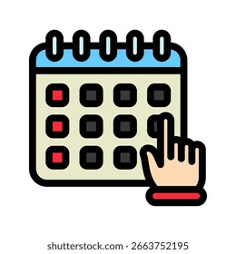 Umrissfarbe der Datumsauswahl, Symbol für Mini-Illustration. Nutzung für modernes Konzept, Print, UI, UX-Kit, Web- und App-Entwicklung. Vektor im Zusammenhang mit Büro, Bildung, Prüfung und mehr.