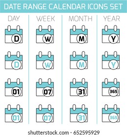 Date Range day week month year Calendar Icons Set