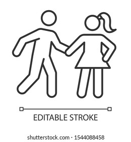 Date rape linear icon. Women abuse, violent behavior. Sexual harassment of females. Victim of assault. Thin line illustration. Contour symbol. Vector isolated outline drawing. Editable stroke