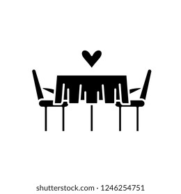 Date in the restaurant black icon, vector sign on isolated background. Date in the restaurant concept symbol, illustration 