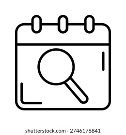 Date search icon vector. Calendar lookup Illustration sign. Event finder symbol or logo.