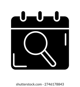 Date search icon vector. Calendar lookup Illustration sign. Event finder symbol or logo.
