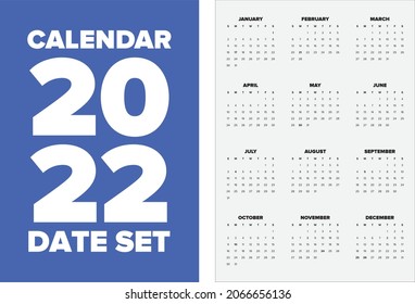 Date Set 2022 for Calendar, Diary, Planer and Desk Calendar