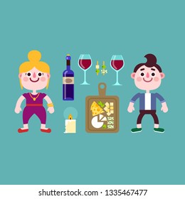 Date set. Stylish couple with tasty food