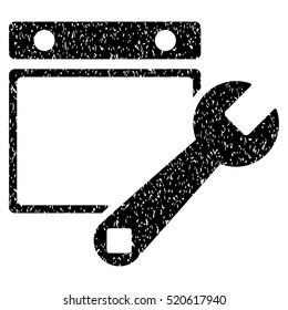 Date Setup grainy textured icon for overlay watermark stamps. Flat symbol with dirty texture. Dotted vector black ink rubber seal stamp with grunge design on a white background.