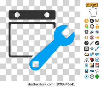 Date Setup icon with bonus bitcoin mining and blockchain graphic icons. Vector illustration style is flat iconic symbols. Designed for bitcoin apps.