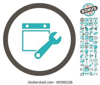 Date Setup icon with bonus calendar and time management images. Vector illustration style is flat iconic bicolor symbols, grey and cyan colors, white background.