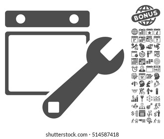 Date Setup pictograph with bonus calendar and time management images. Vector illustration style is flat iconic symbols, gray color, white background.