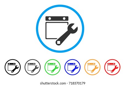 Date Setup rounded icon. Style is a flat date setup grey symbol inside light blue circle with black, gray, green, blue, red, orange versions. Vector designed for web and software interfaces.