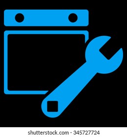 Date Setup vector icon. Style is flat symbol, blue color, rounded angles, black background.